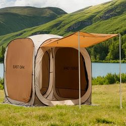 East Oak Tenda da campeggio pop up, 1,8 x 1,8 m, con 4 ombrelloni, baldacchino istantaneo oversize con borsa per il trasporto, gazebo pop-up per patio, campeggio e spiaggia, beige