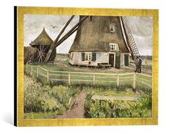 Ingelijste foto van Vincent van Gogh "Die Laakmolen bei Den Haag - Die Windmolle", kunstdruk in hoogwaardige handgemaakte fotolijst, 60x40 cm, Gold Raya