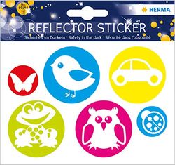 HERMA 19194 Reflectorstickers, dieren, kleurrijk, 6 stuks, zelfklevende kinderreflectorstickers voor fiets, helm, schooltas, rollator, auto, koffer, kinderkamer, motief, lichtgevende stickerset