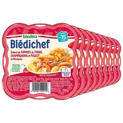 Blédina - Blédichef - Repas Bébé 15 Mois - 9 Plats Pommes de Terre Champignons Poulet - Petits Morceaux - 100% Ingrédients d'Origine Naturelle - Dès 15 Mois - 9 Assiettes de 250g