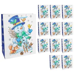 Idena 30337-12 - Geschenkzakjes sneeuwpop, 12 stuks, 26 x 32 x 12 cm, papieren zakjes, cadeauzakjes, kerstzakjes