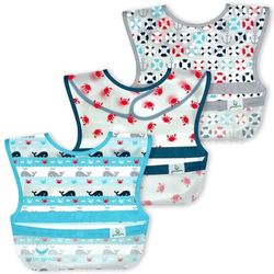 green sprouts 101248 Baberos, Aqua Whale Stripes, 9-18 Meses Unisex bebé