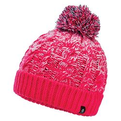 Dare2b Kid's Lively II Acryl Fleece Gevoerde Bobble Detail Gebreide Geribbelde Manchet Beanie Hoofddeksels, Neon Roze, 11-13