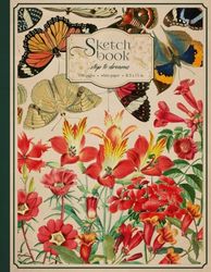 Floral Sketchbook: Butterflies & Red Flowers | Vintage Botanical Drawing Notebook for Sketching, Journaling, or Doodling