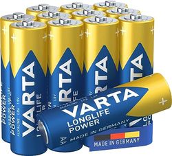 Varta Pilha Longlife Power AA LR6 (embalagem de 12 unidades), pilha alcalina - «Made in Germany» - adequado para brinquedos, lanternas, comandos e outros aparelhos que funcionam a pilhas