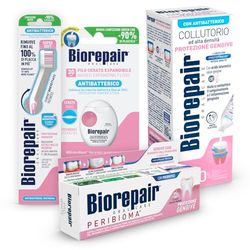 Biorepair, Zestaw do pielęgnacji jamy ustnej z ochroną dziąseł, zawiera szczoteczkę do zębów i pastę do zębów do ochrony dziąseł, rozszerzalna nić dentystyczna, płyn do płukania jamy ustnej do ochrony