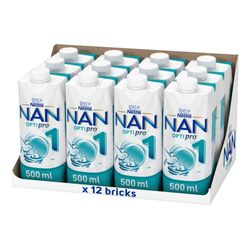 NAN Nestlé Optipro 1 Leche de Inicio para Bebés (desde el Primer Día), 12 x 500ml