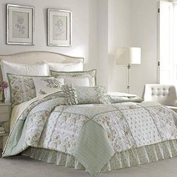 Laura Ashley Home | Edredón de Lujo Ultra Suave, Juego de Ropa de Cama Premium para Todas Las Estaciones, Elegante diseño Delicado para decoración del hogar, algodón, Salvia, Reina