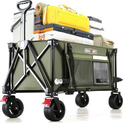 Overmont Carrello da Giardino Pieghevole - Carrelli da Trasporto 150L 150 kg con Maniglia Regolabile Freni Tasche a Rete - Ruote Larghe All-terrain - per Campeggio Shopping Sport Spiaggia