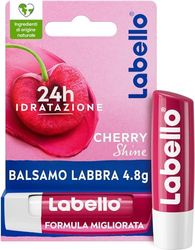 Labello Cherry Shine Burrocacao labbra 4.8 g, Balsamo labbra colorato e nutriente all'aroma di ciliegia, Lip balm idratante per 24 ore con ingredienti naturali