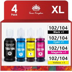 Toner Kingdom 104 102 Tinta Compatible con Epson 104 102 EcoTank Multipack para EcoTank ET-1810 ET-2700 ET-2710 ET-2711 ET-2712 ET-2714 ET-2720 ET-2726 ET-2750 ET-2814 ET-2850 ET-3750 ET-4750 ET-15000