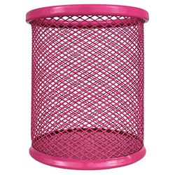 RAYLU PAPER® - Round Metal Mesh Desk Pen Holder, Grid Pencil Holder, Office Desk Organizer with 90mm Diameter (Fuchsia)