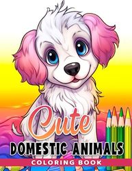 Cute Domestic Animals Coloring Book: Adorable Pets to Color and Learn for Kids Aged 3-6 Years Old