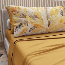 PETTI Artigiani Italiani - Sábanas matrimoniales de algodón con Fundas de Almohada con impresión Digital, sábana Completa para Cama de Matrimonio Maxi fantasía Palma Amarillo, 100% Made in Italy