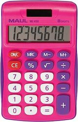MAUL Calcolatrice MJ 450, grande display con 8 cifre, funzioni standard per ufficio, casa, scuola, calcolatrice solare con utilizzo della batteria al buio, tasti funzione colorati, rosa