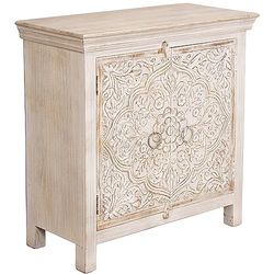 MUEBLE ENTRADA MADERA MANGO C/2 PUERTAS TALLADAS BLANCO DECA_90X40X90CM ALT. PATAS:10CM