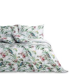AmeliaHome Sprei, bedsprei, 170 x 210 cm, tweezijdig, onderhoudsvriendelijk, stiksel, plantenpatroon, vogelpatroon, meerkleurig, Kingfisher