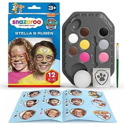 Snazaroo Kit de Maquillage Pour Enfants La Pat' Patrouille Skye et Rubble - 8 Couleurs, 1 Stencil, 1 Pinceau, 1 Éponge, 1 Guide, Maquillage à Base D'eau, Peinture Pour le Visage, Paw Patrol