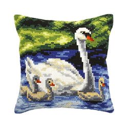 Orchidea Cross Stitch Cushion Kit, Swans Family, 40 x 40cm