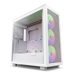 NZXT H7 Flow RGB Caja Mid-Tower ATX compacta para PC Gaming | Panel frontal perforado para un Alto Flujo de aire | Panel de Cristal Templado | 3 ventiladores RGB | Color Blanco | CM-H71FW-R1