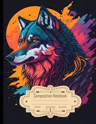 Composition Notebook College Ruled: Majestic Wolf Retro T-Shirt Art, Vector Art, Size 8.5x11 Inches, 120 Pages