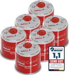 Cartouches de gaz butane 500g, cartouche à vis avec gaz butane/propane 899 ml, cartouche de gaz conforme à la norme EN 417, cartouche à valve avec fermeture à vis, cartouche de gaz de camping (6X)