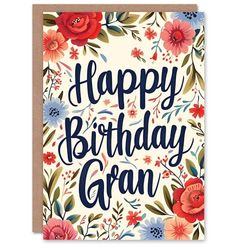 Artery8 Birthday Card Boho Flowers Flower Pattern Border For Grandma Gran Granny Nan Nanna Greeting Card