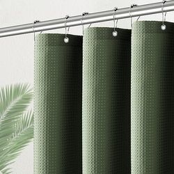 PANGSINNE Rideau de Douche en Tissu gaufré Vert, imperméable de 256 g/m², très résistant pour caravanes de Voyage avec 6 Crochets métalliques, 91,4 x 183 cm, Vert Sauge