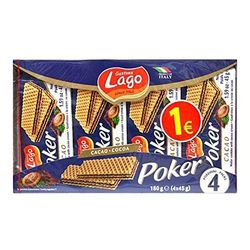 LAGO, Poker Cacao 4 x 45 g, Wafer con crema cacao 75% con 3 capas frágiles de Wafer y una crema chocolate aterciopelada