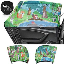 MOVINPE Car Window Shade for Baby, 2-Pack Breathable Mesh Rear Window Screens, Universal Stretchable Sun Shades, Heat and UV Block, Privacy Shield for Toddler Kids Babies (Forest Animals)