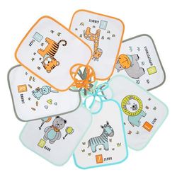Ti TIN Pack 7 baberos bebé impermeables con rizo de algodón plastificado, forro de vinilo y cierre con cintas. Suaves, absorbentes y fáciles de lavar. Diseños divertidos.