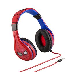 eKids Spiderman - Auriculares para niños (Control de Volumen, diseño Cara de Spiderman) Color Rojo y Azul