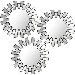 DRW Lot de 3 Appliques murales Rondes avec miroirs en mélamine argenté 25 cm