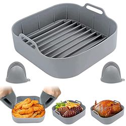 KKNE - Stampo in silicone per friggitrice ad aria, riutilizzabile, per friggitrice ad aria, con guanti da 20 cm, accessori per friggitrice, compatibile con Ninja/Cecotec/COSORI (quadrato)