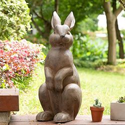Glitzhome Statua da giardino per esterni, decorazione per prato, coniglio in piedi, 57 cm