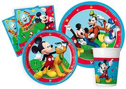 Ciao Feestservies Disney Mickey Rock the House voor 24 personen (112 stuks: 24 papieren borden Ø23cm, 24 papieren borden Ø20cm, 24 kopjes 200ml, 40 papieren servetten 33x33cm)