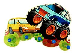Hess Holzspielzeug 30297 Cabide de madeira, série Monster truck, com 5 ganchos, para crianças, aprox. 37 x 25 x 6,5 cm, feito à mão, como ponto de atração em qualquer quarto infantil e corredor