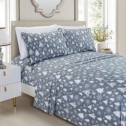 Elegant Comfort Luxury Soft Bed Sheets Holiday Pattern 1500 Premium Hotel Quality Microfiber - Softness Wrinkle and Fade Resistant (4-Piece) Bedding Set, Twin, Christmas Tree
