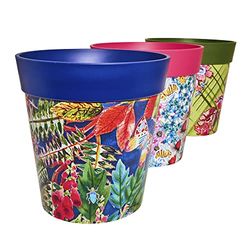 Hum Flowerpots, Set di Tre Vasi per Piante da 22 cm, Vari Modelli, Colori e Dimensioni, per Interni ed Esterni, Multi Floreale