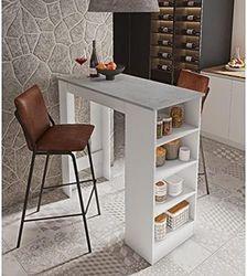 Dmora Tavolo penisola da cucina con 4 ripiani, Mobile da bar, Tavolo alto ausiliare, cm 112x49,50xh106, colore Bianco e Cemento