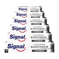 SIGNAL - Dentifrice Système Blancheur Charbon Actif - Des dents plus blanches en 1 semaine - Blancheur naturelle - 95% d'ingrédients d'origine naturelle (lot de 6x75ml)