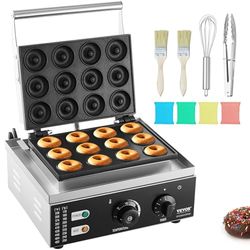 VEVOR Elektrische donutmaker, 1550 W, commerciële donutmachine met antiaanbaklaag, 12-gaats wafelmachine met dubbelzijdige verwarming voor 12 donuts, voor restaurants en thuisgebruik