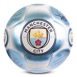 Hy-Pro Officiellt licensierad klassisk signatur fotboll | Metallic, storlek 5, Man City, Träning, Match, Varor, Samlarobjekt för barn och vuxna, Blå/Vit