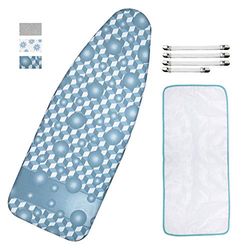 Housse de Planche à Repasser Extra Large et Coussin de Rechange avec Rembourrage épais résistant aux brûlures et aux Taches et Bord élastique 45,7 x 124,5 cm, 4 Attaches et 1 Chiffon de Protection en