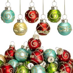 Watayo 24 Pcs Christmas Mini Multi Color Glass Ornaments - 1" Mini Vintage Glittering Ball Hanging Ornaments for Tree - Red, Green, Gold, Blue Glass Small Ball Tree Decoration for Xmas Home Decor