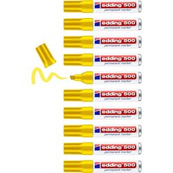 edding 500 permanent marker - geel - 10 stiften - beitelpunt 2-7 mm - watervast, sneldrogend - wrijfvast - voor karton, kunststof, hout, metaal, glas