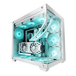 Mars Gaming MCV4W, Tour Gaming Custom XXL E-ATX, Fenêtres Latérales et Frontales en Verre Trempé sans Cadre, Structure Modulaire Double Chambre, Blanc
