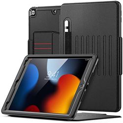 SEYMAC Hoes voor iPad 9e/7e/8e Generatie 10,2 inch 2021/2020/2019, Magnetisch Slimhoes met Auto Sleep/Wake, Kaartvakken, Verstelbare Stand en Pennenhouder, Zwart