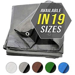 Telone di copertura argento/nero, resistente, materiale spesso, impermeabile, telone/tela cerata per barche, camper o piscine, 3,7 x 4,9 m, confezione da 2 pezzi