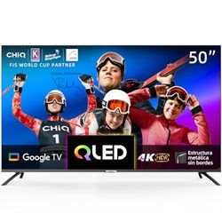 CHiQ - Smart TV 4K QLED de 50 Pulgadas, Panel UHD con Amplia HDR, Control Remoto por Voz, Chromecast Integrado, Dolby Audio, DBX-TV, Bluetooth 5.0, Wi-Fi, Modelo U50QM8E de 2023